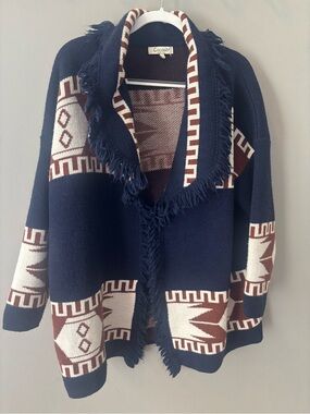 CocoGio Made in Italy Women’s Aztec Fringed Wool Blend Cardigan Sweater / Large